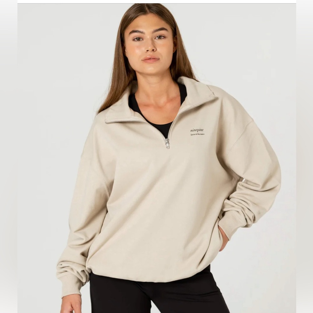 Beige Quarter-Zip Women Sweater